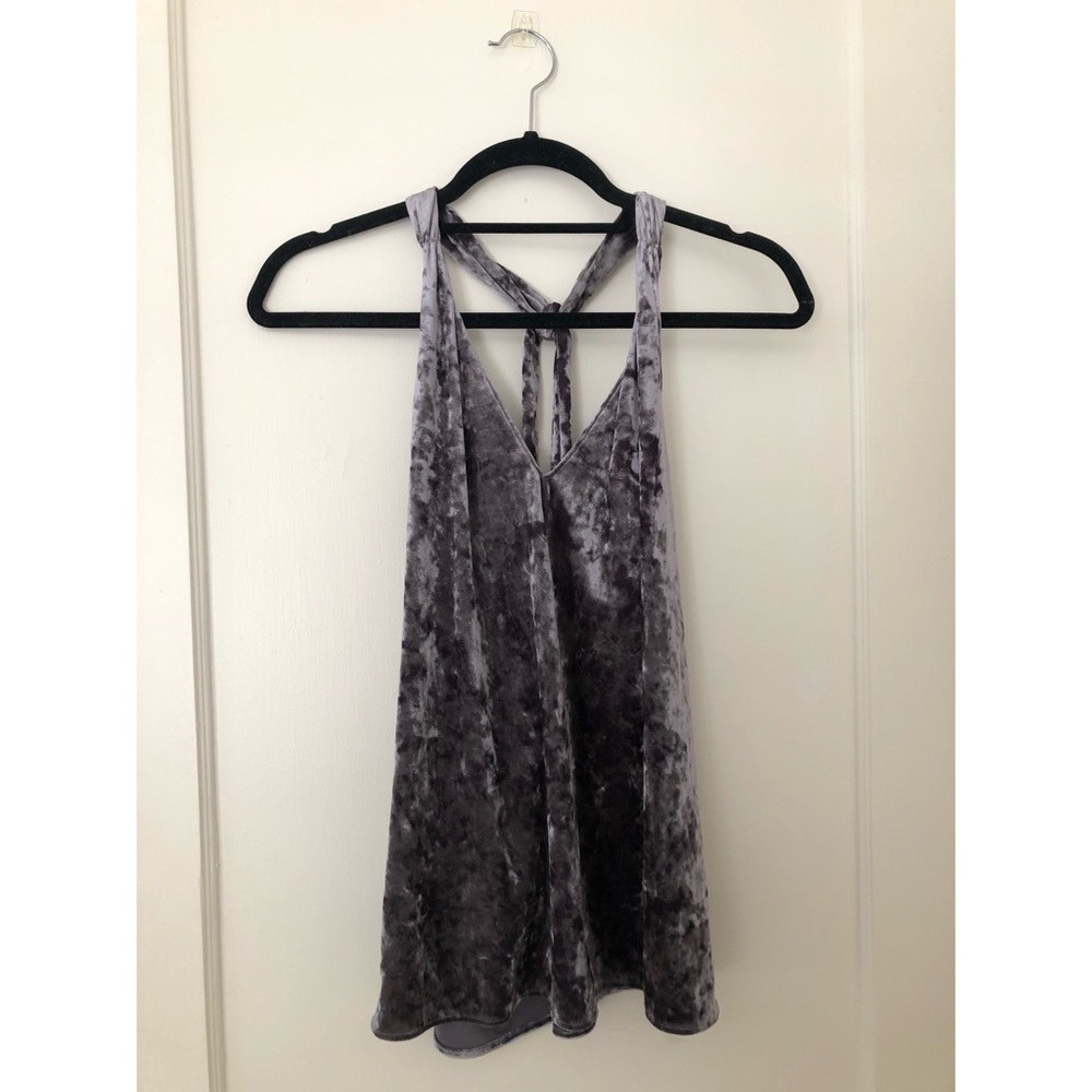 Zara Open Back Velvet Tank Top, Grey, Size Medium